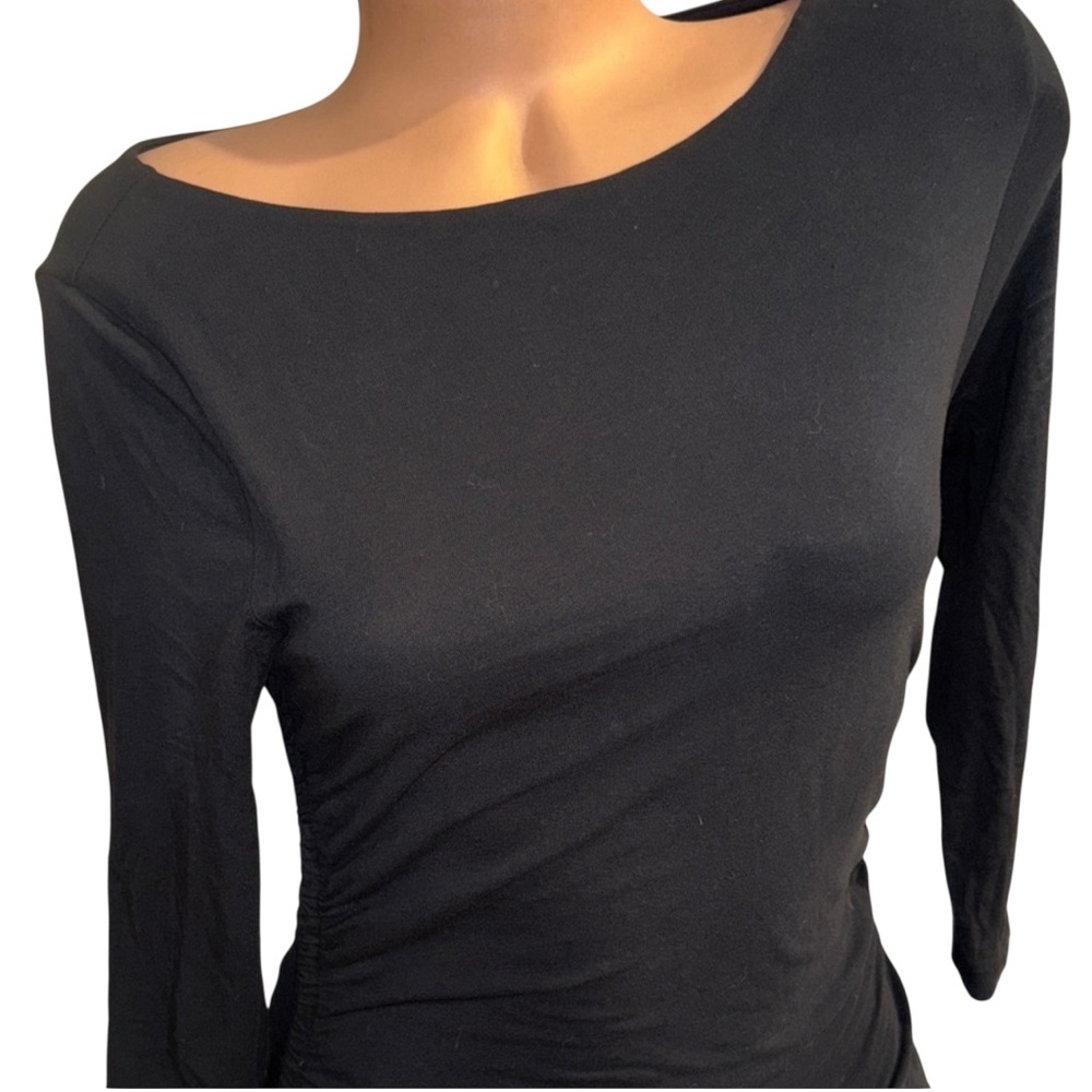 James Perse shirred boatneck bodycon Elegant Black Bodycon quarter Sleeve Dress - Picture 5 of 7